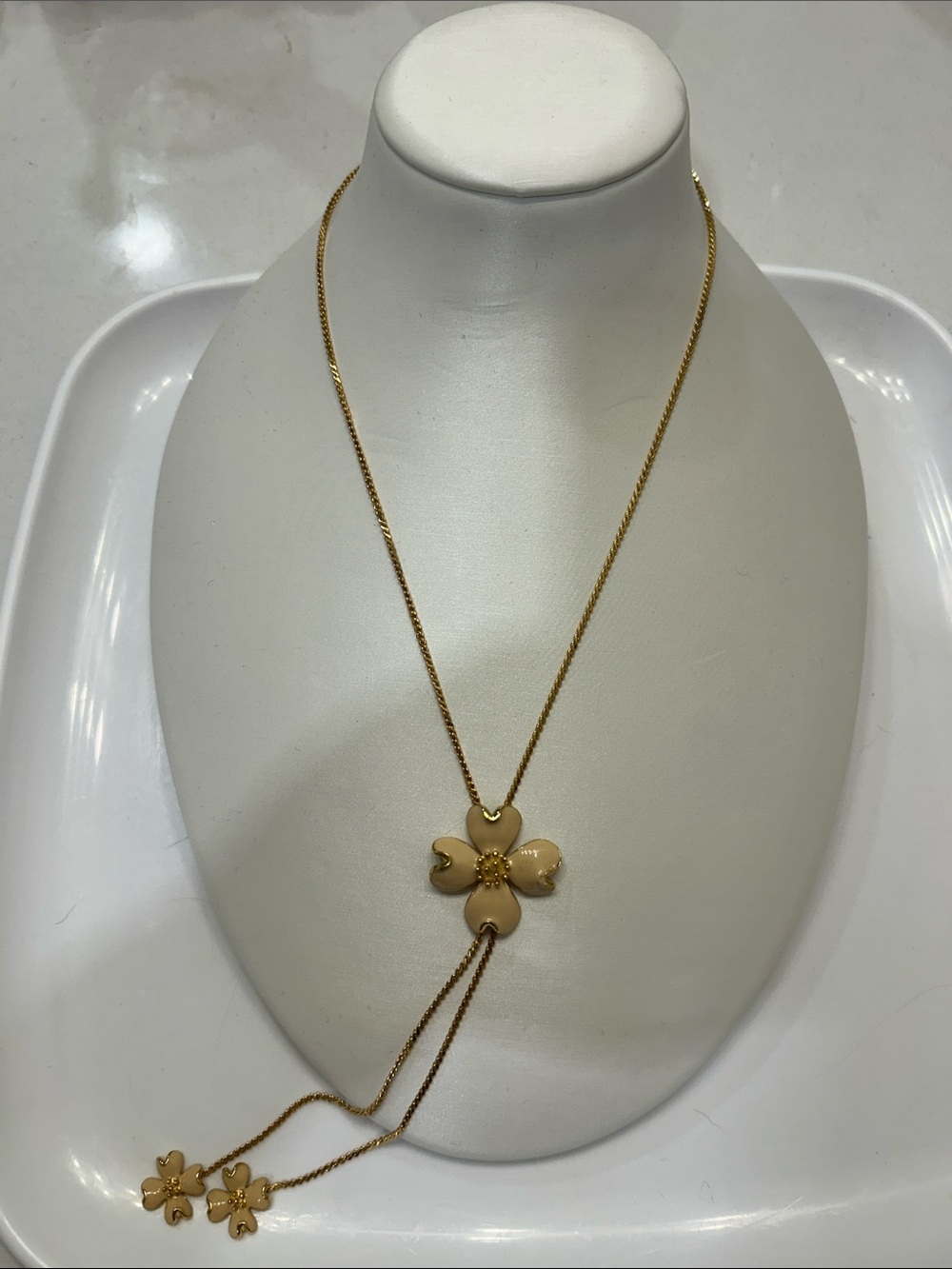 Vintage Gold Flower Lariat Necklace
